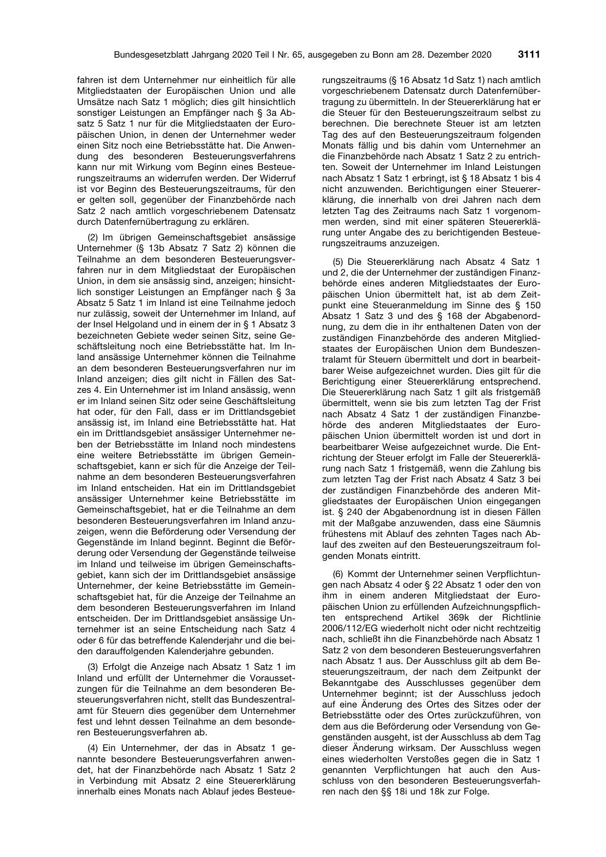 BGBl. 2020, Seite 3111 — Originalseite als Abbildung