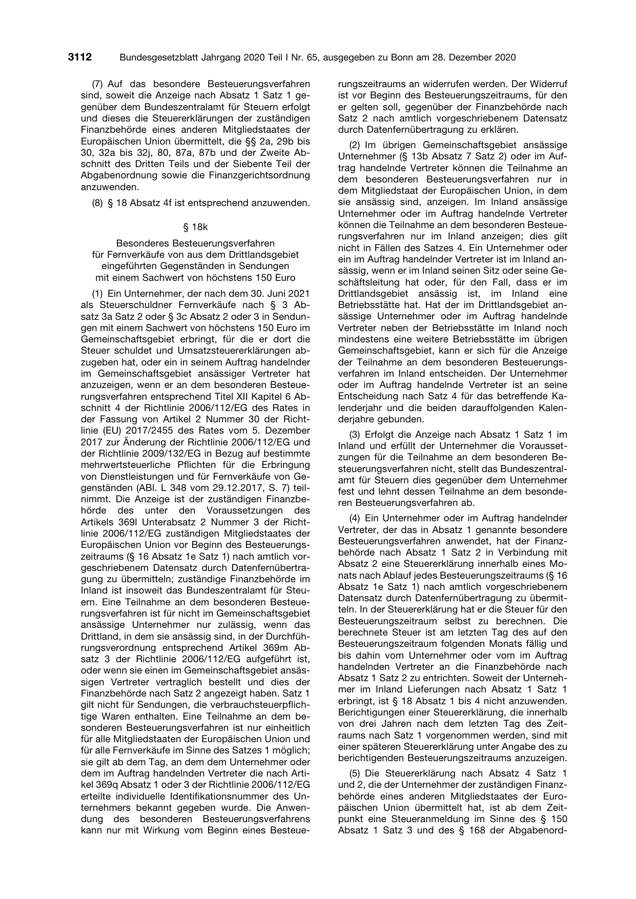 BGBl. 2020, Seite 3112 — Originalseite als Abbildung