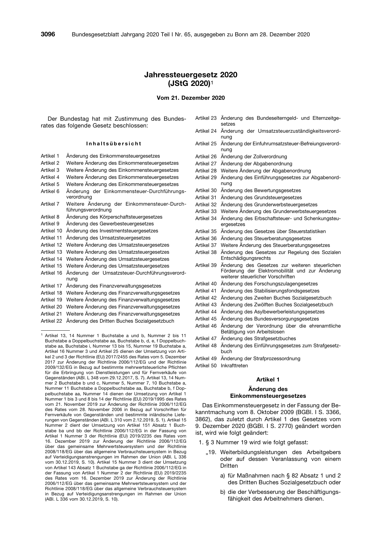 BGBl. 2020, Seite 3096 — Originalseite als Abbildung