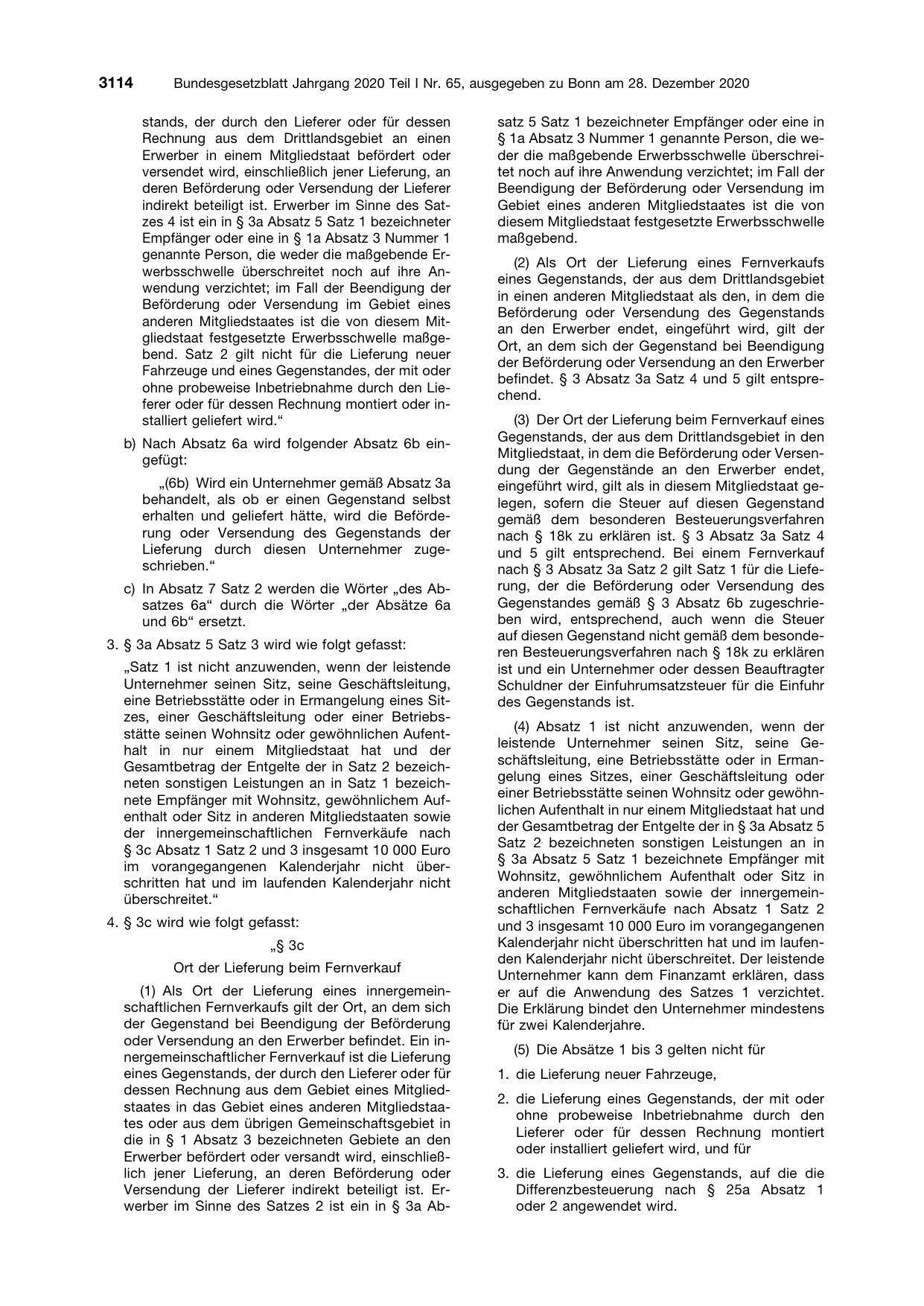 BGBl. 2020, Seite 3114 — Originalseite als Abbildung