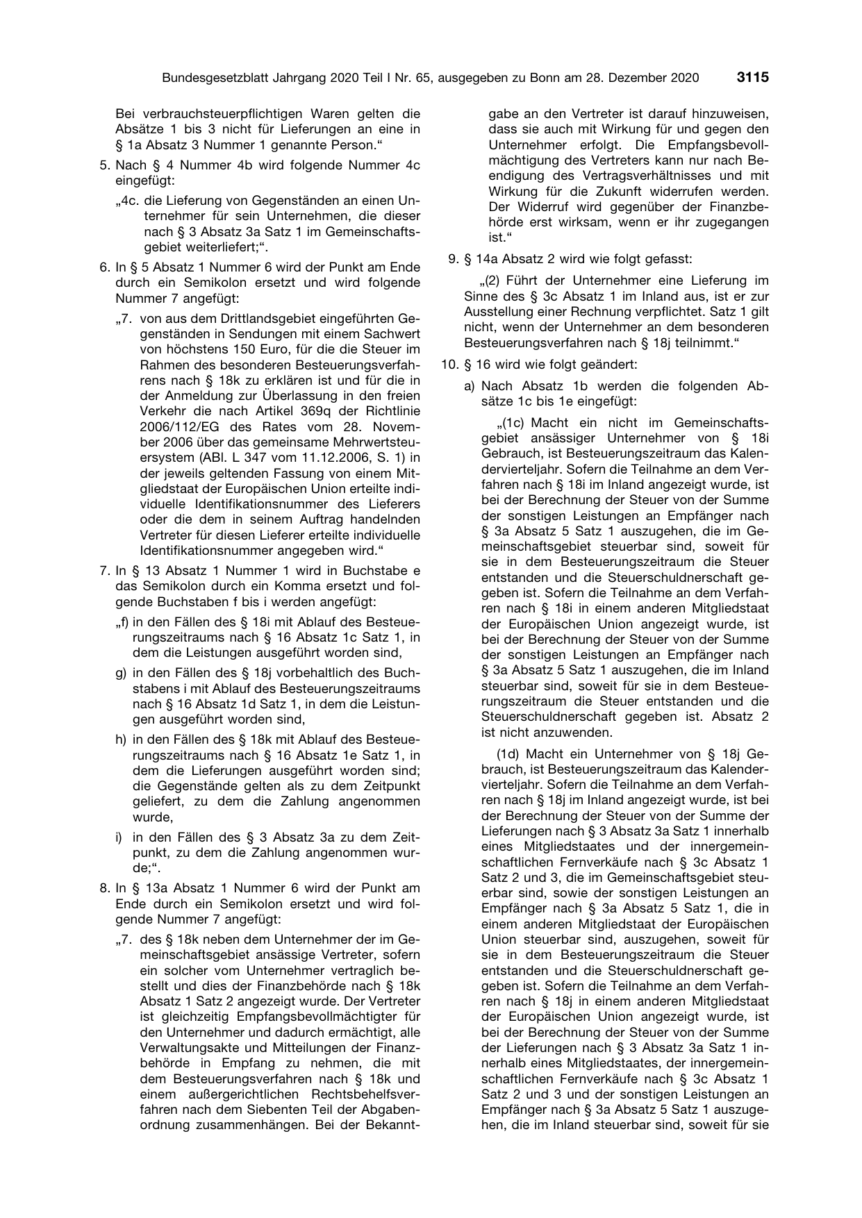 BGBl. 2020, Seite 3115 — Originalseite als Abbildung