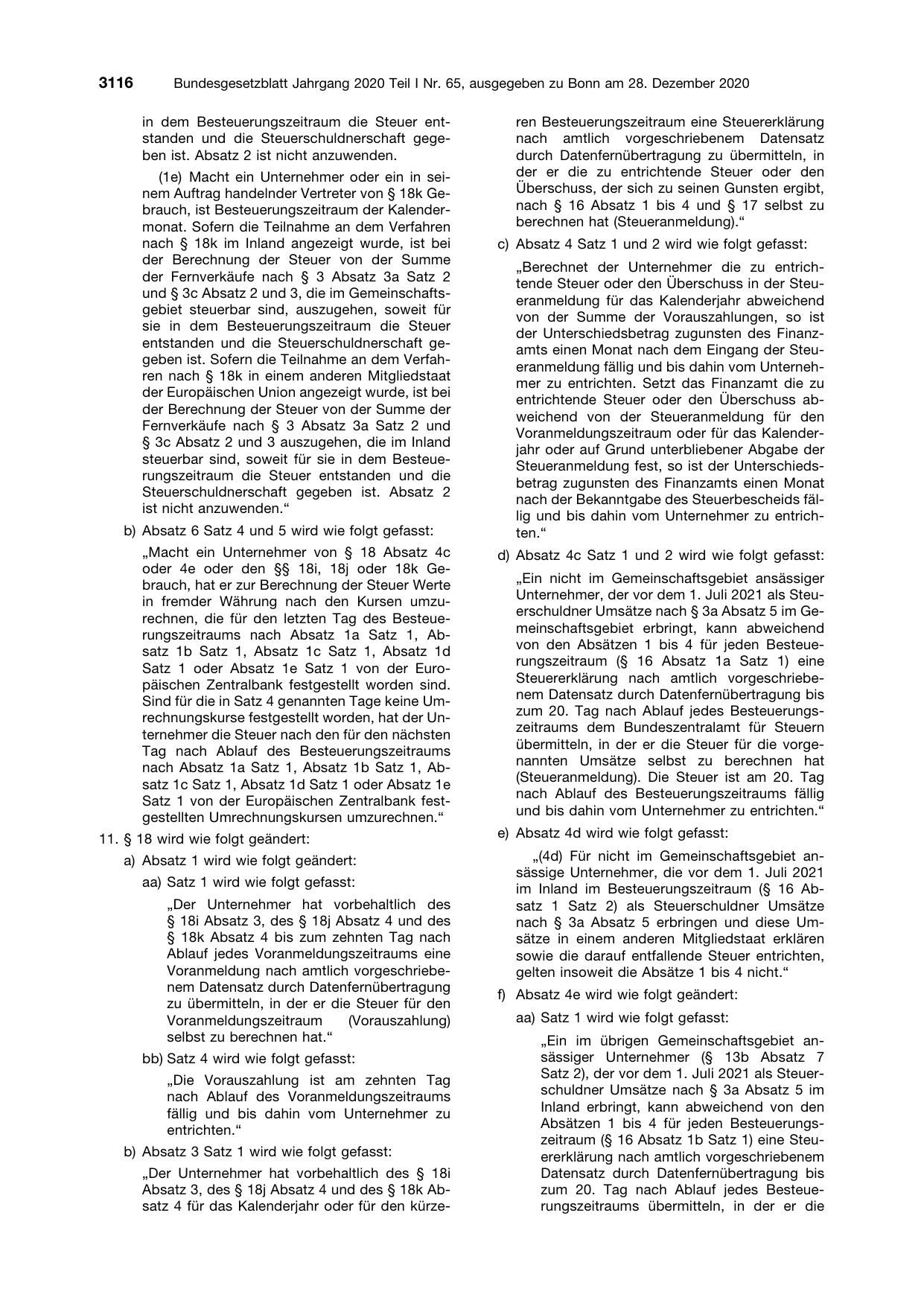 BGBl. 2020, Seite 3116 — Originalseite als Abbildung