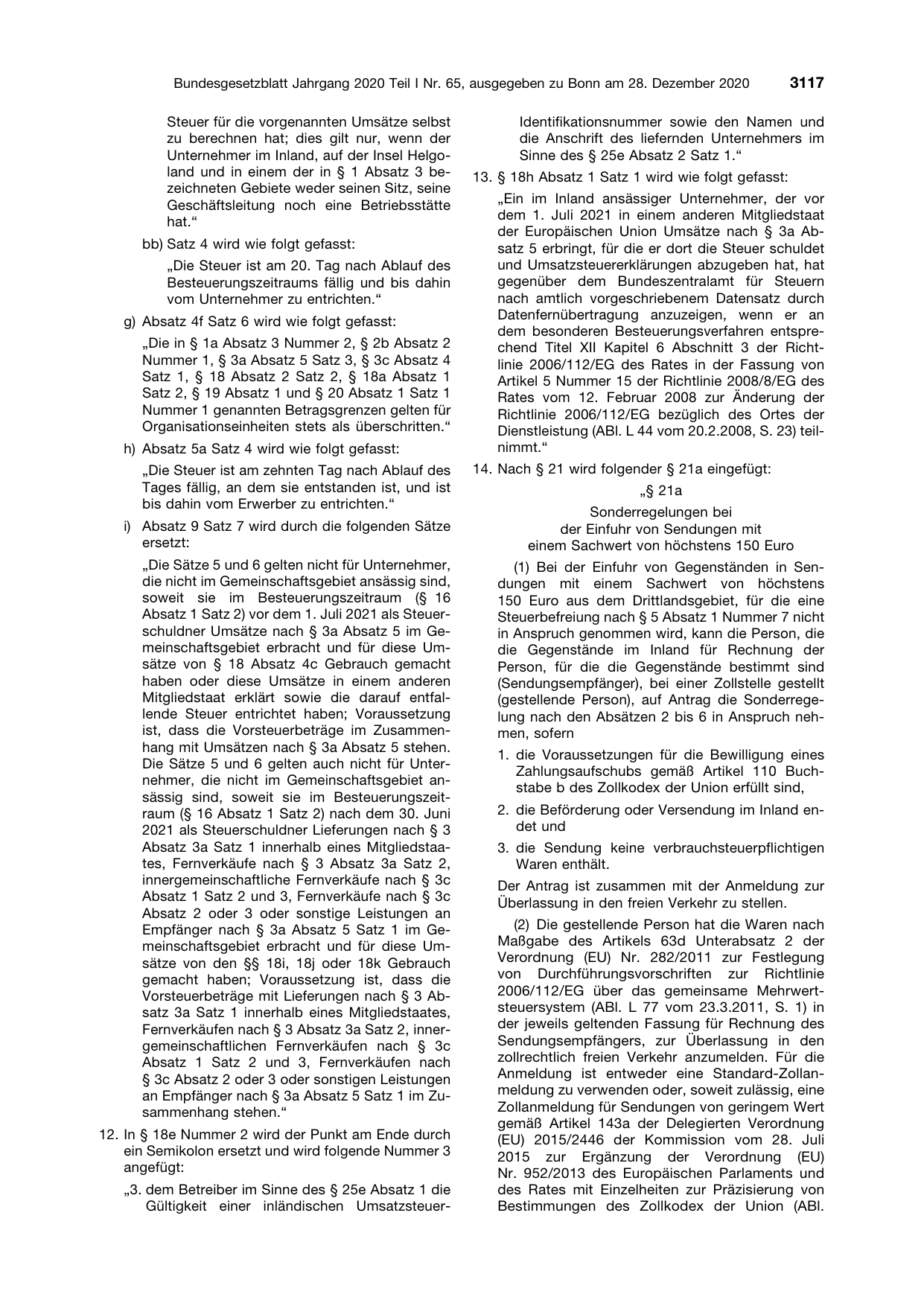 BGBl. 2020, Seite 3117 — Originalseite als Abbildung