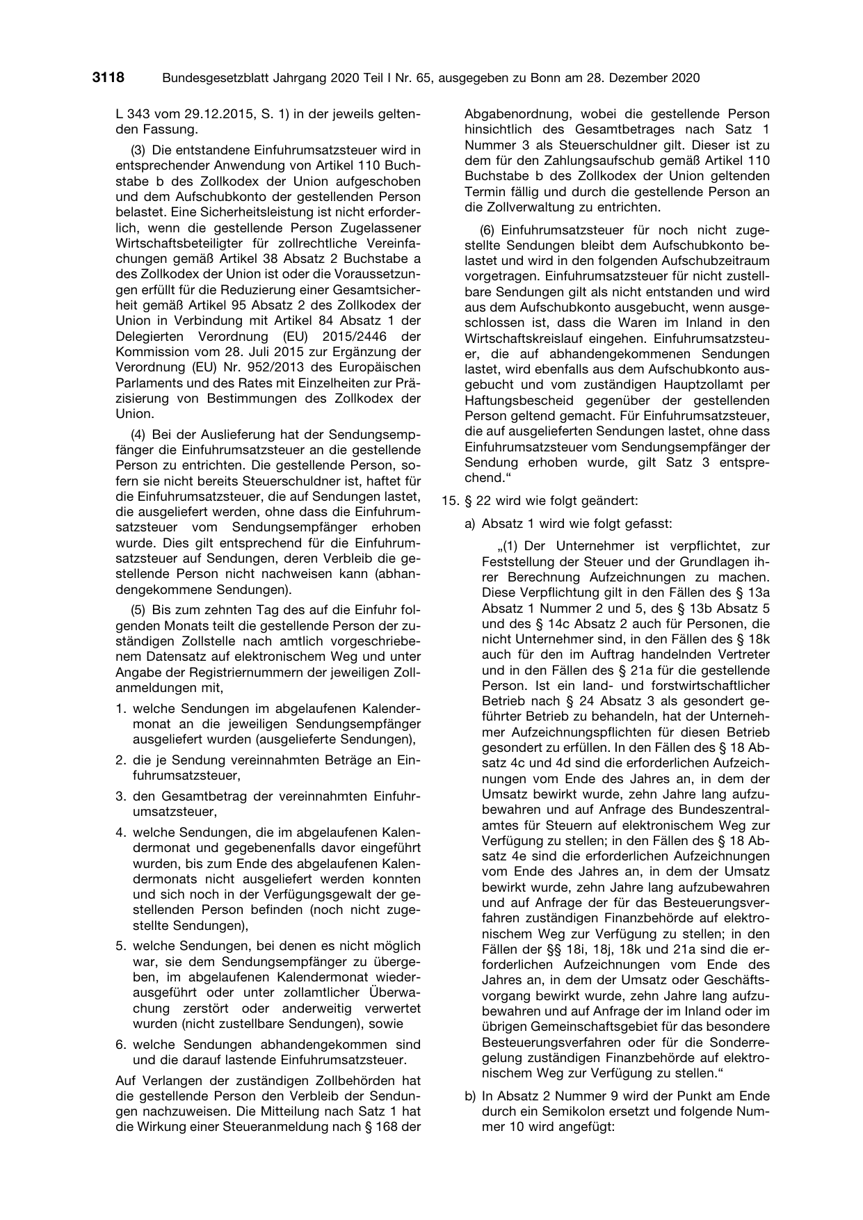 BGBl. 2020, Seite 3118 — Originalseite als Abbildung