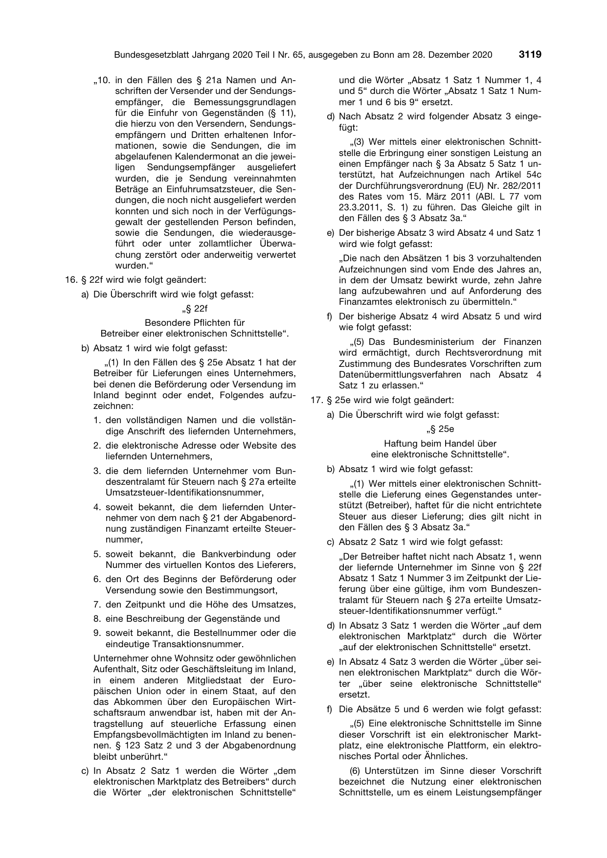 BGBl. 2020, Seite 3119 — Originalseite als Abbildung