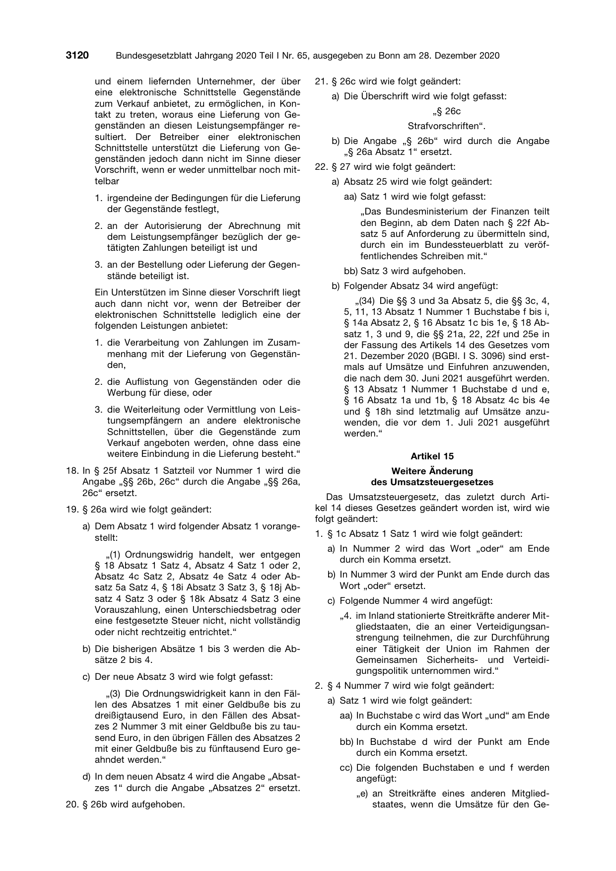 BGBl. 2020, Seite 3120 — Originalseite als Abbildung