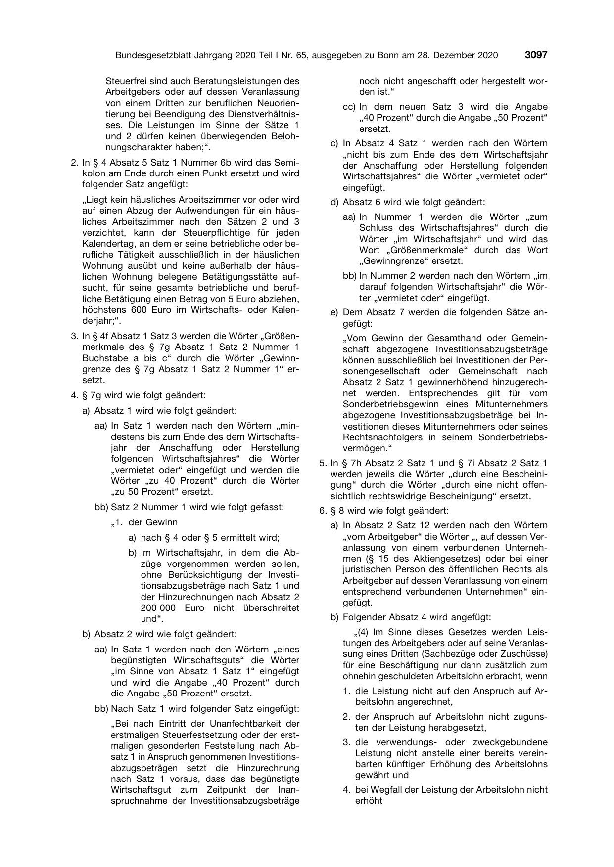 BGBl. 2020, Seite 3097 — Originalseite als Abbildung