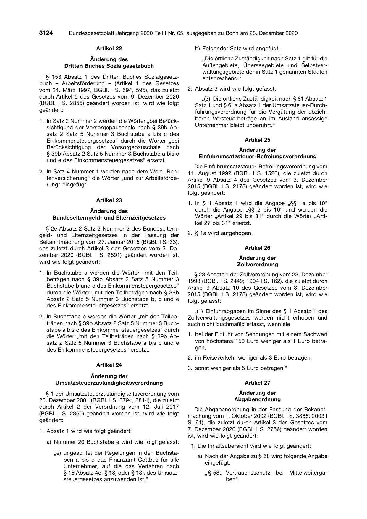 BGBl. 2020, Seite 3124 — Originalseite als Abbildung