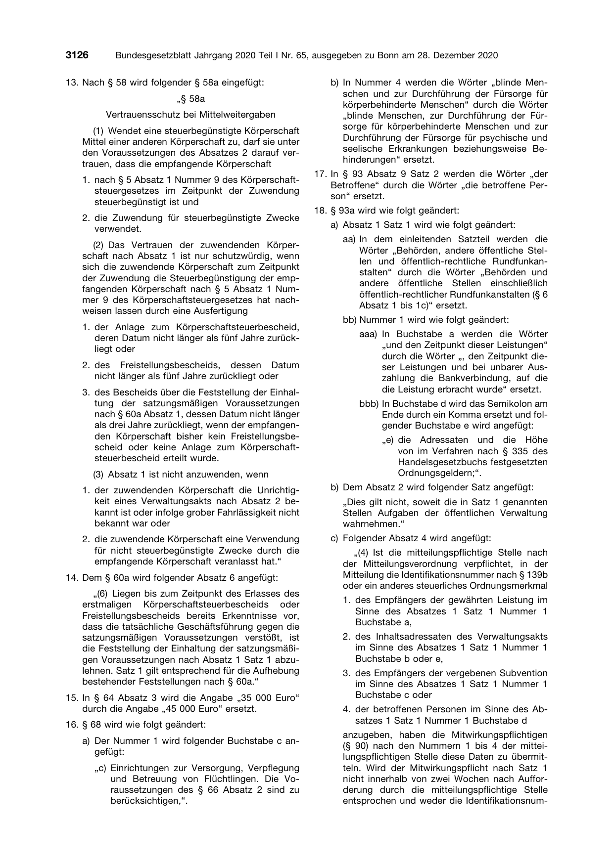 BGBl. 2020, Seite 3126 — Originalseite als Abbildung