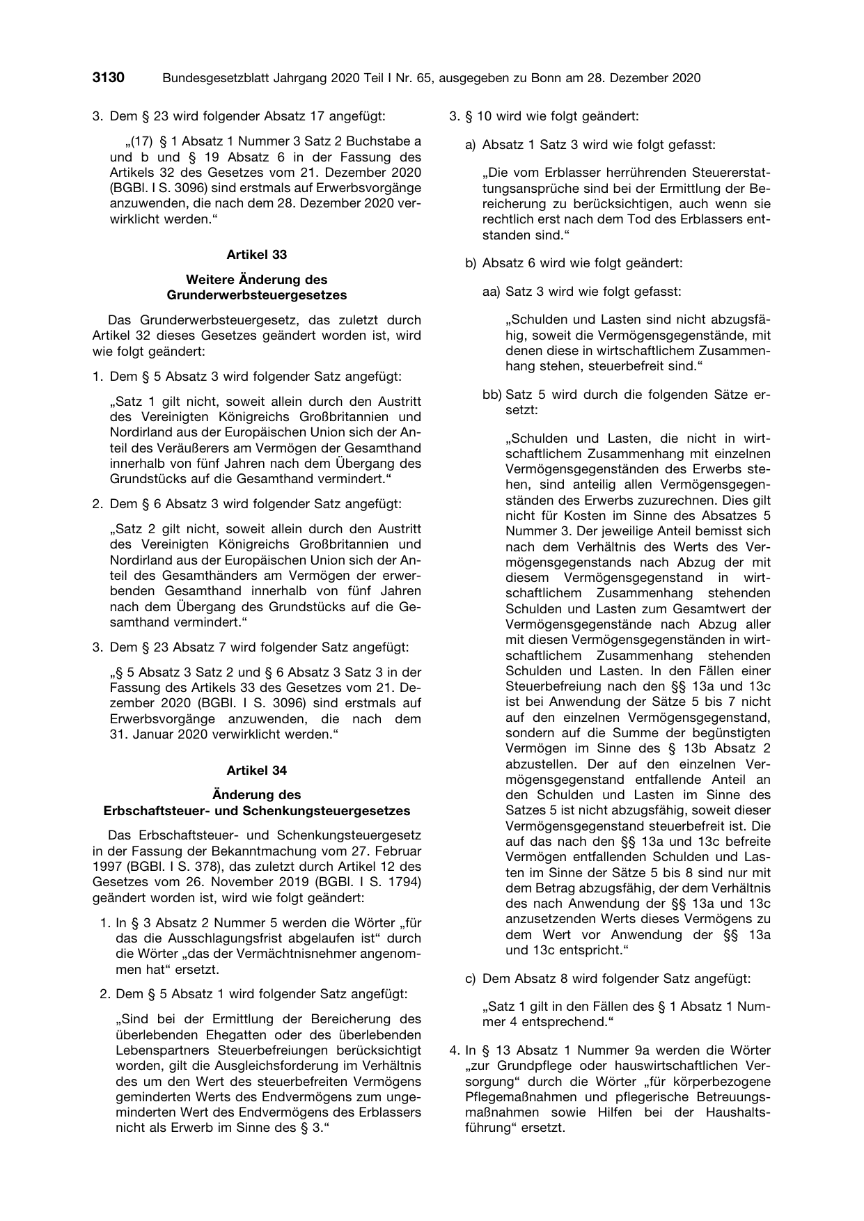 BGBl. 2020, Seite 3130 — Originalseite als Abbildung