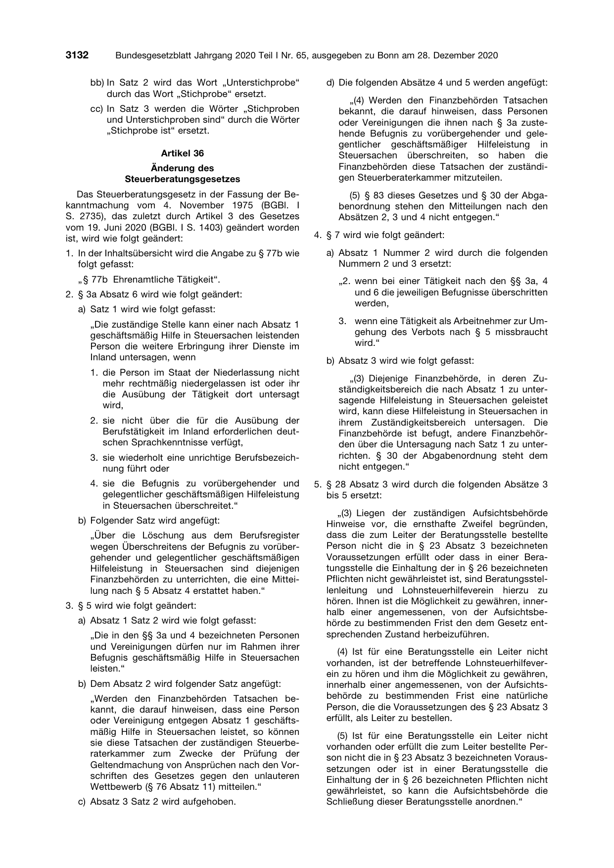BGBl. 2020, Seite 3132 — Originalseite als Abbildung