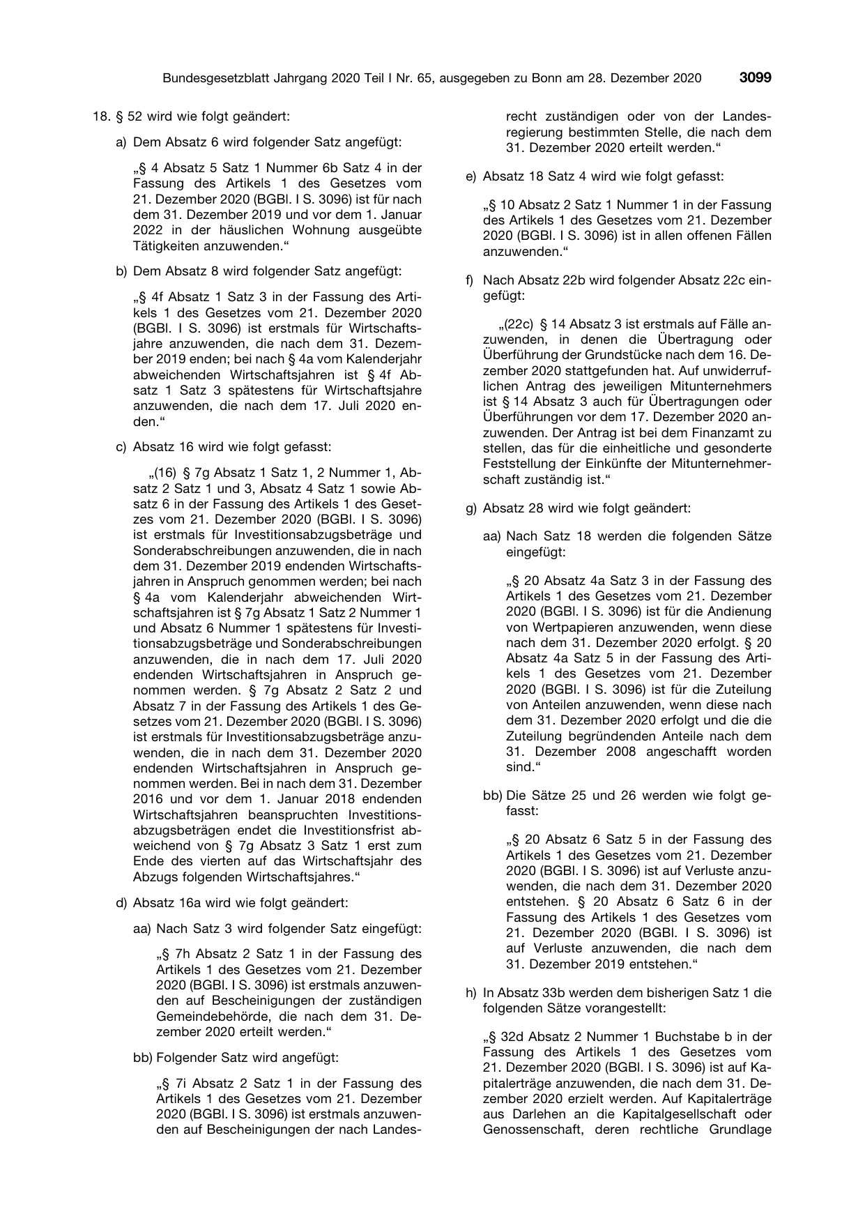 BGBl. 2020, Seite 3099 — Originalseite als Abbildung