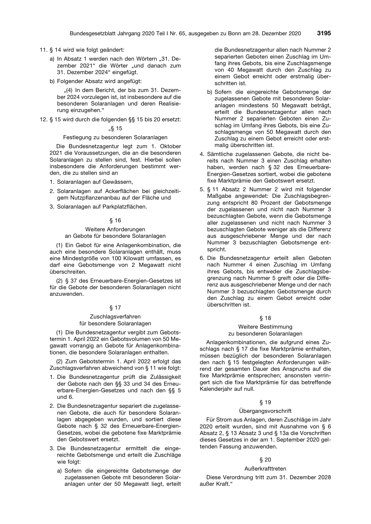BGBl. 2020, Seite 3195 — Originalseite als Abbildung