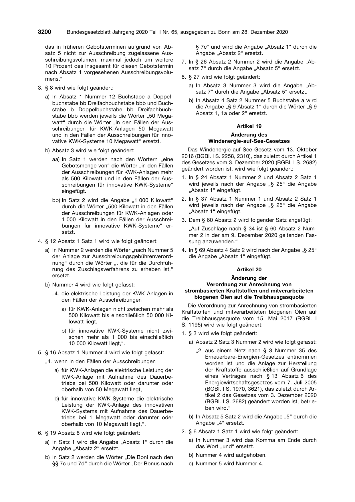 BGBl. 2020, Seite 3200 — Originalseite als Abbildung
