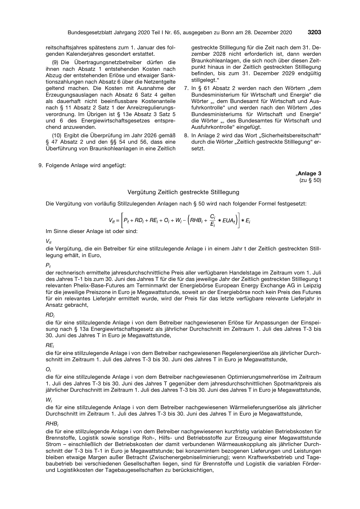 BGBl. 2020, Seite 3203 — Originalseite als Abbildung