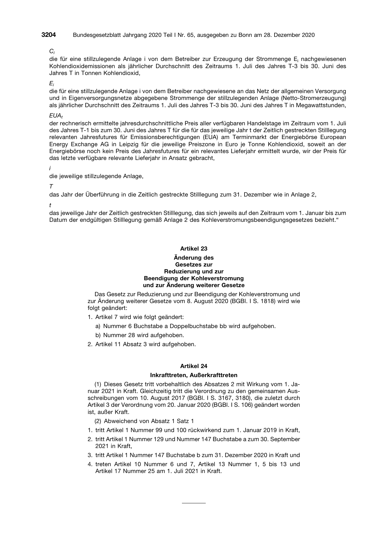 BGBl. 2020, Seite 3204 — Originalseite als Abbildung