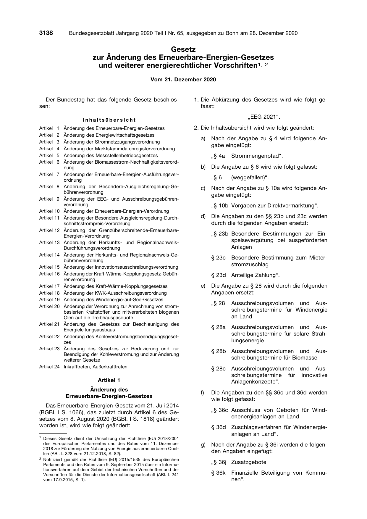 BGBl. 2020, Seite 3138 — Originalseite als Abbildung