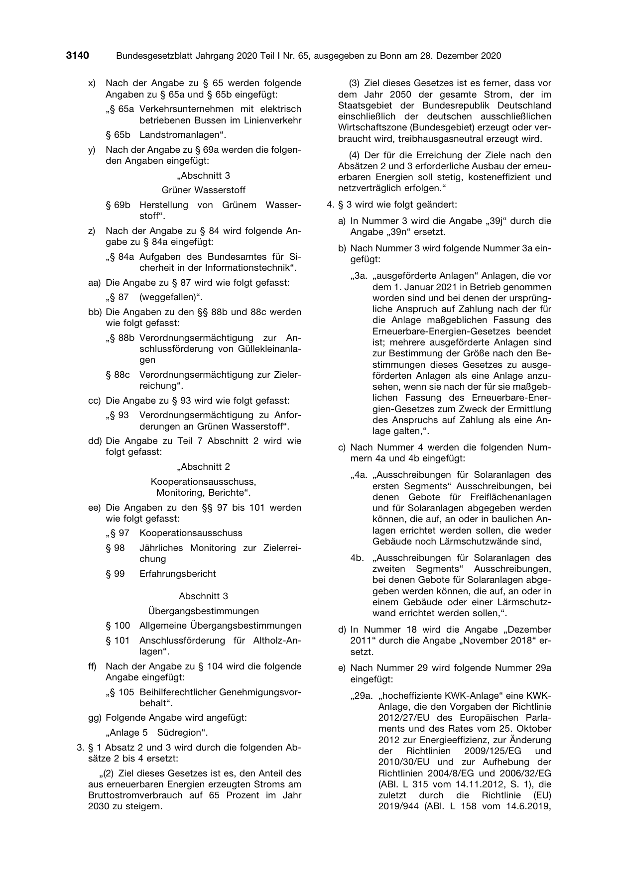 BGBl. 2020, Seite 3140 — Originalseite als Abbildung
