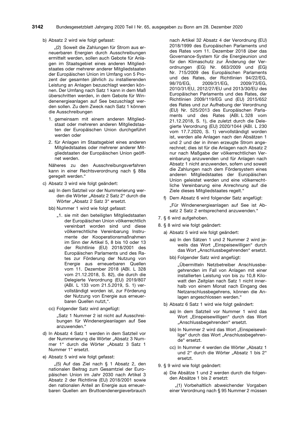 BGBl. 2020, Seite 3142 — Originalseite als Abbildung