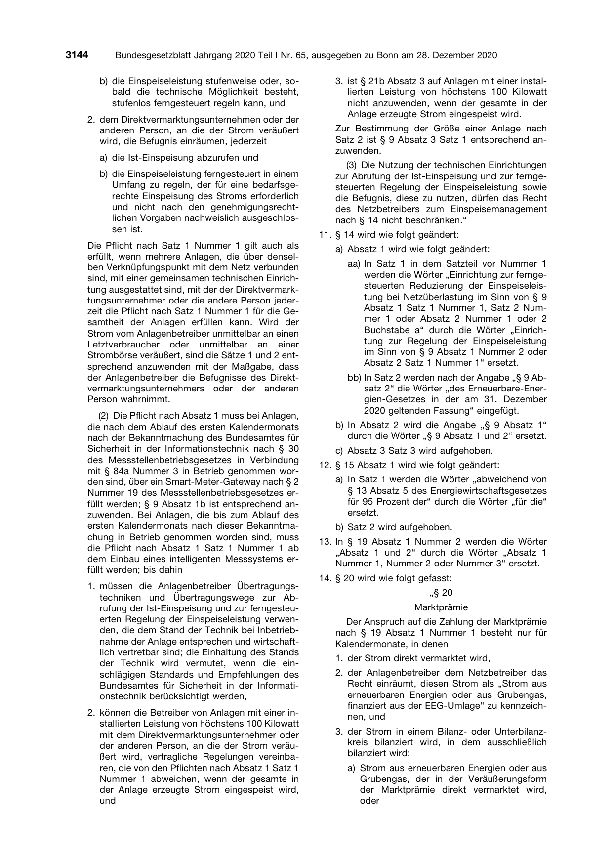 BGBl. 2020, Seite 3144 — Originalseite als Abbildung