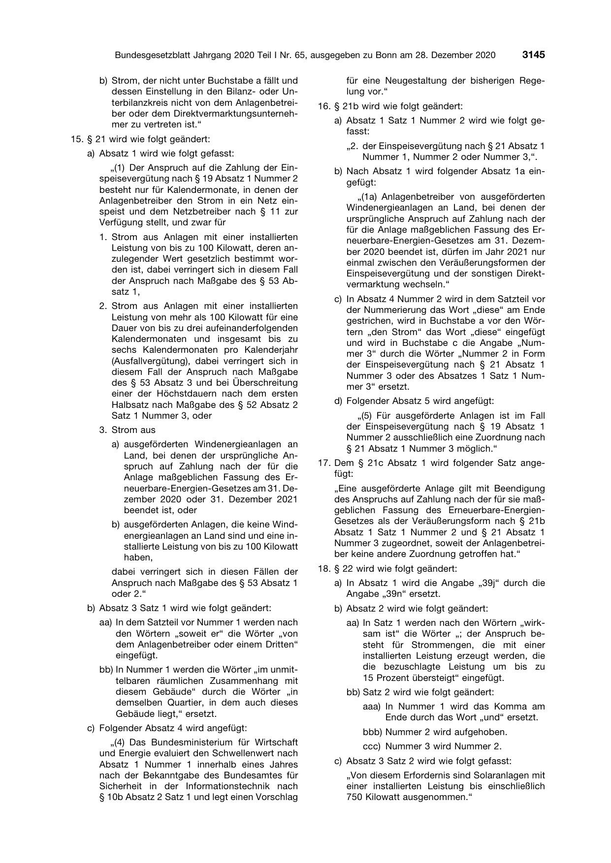 BGBl. 2020, Seite 3145 — Originalseite als Abbildung