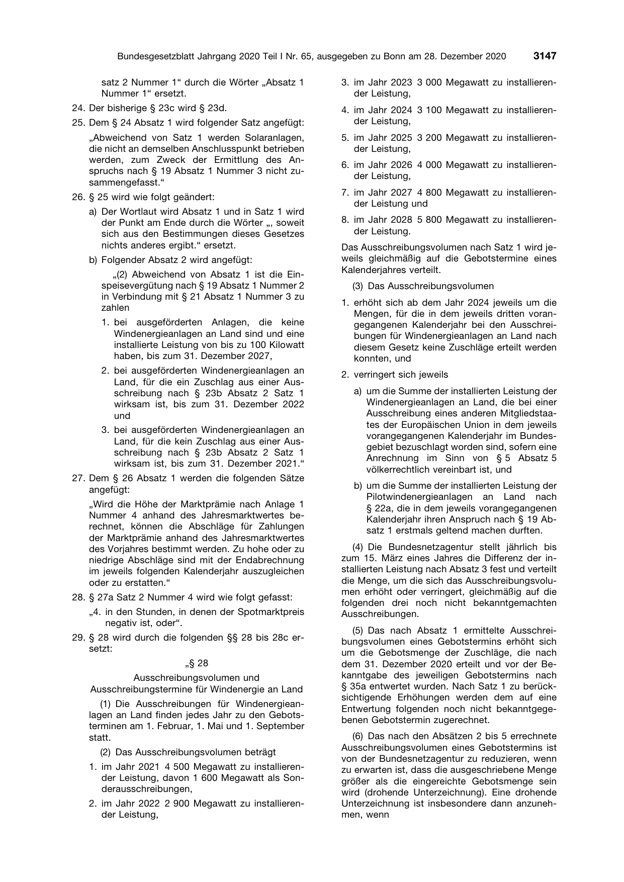BGBl. 2020, Seite 3147 — Originalseite als Abbildung
