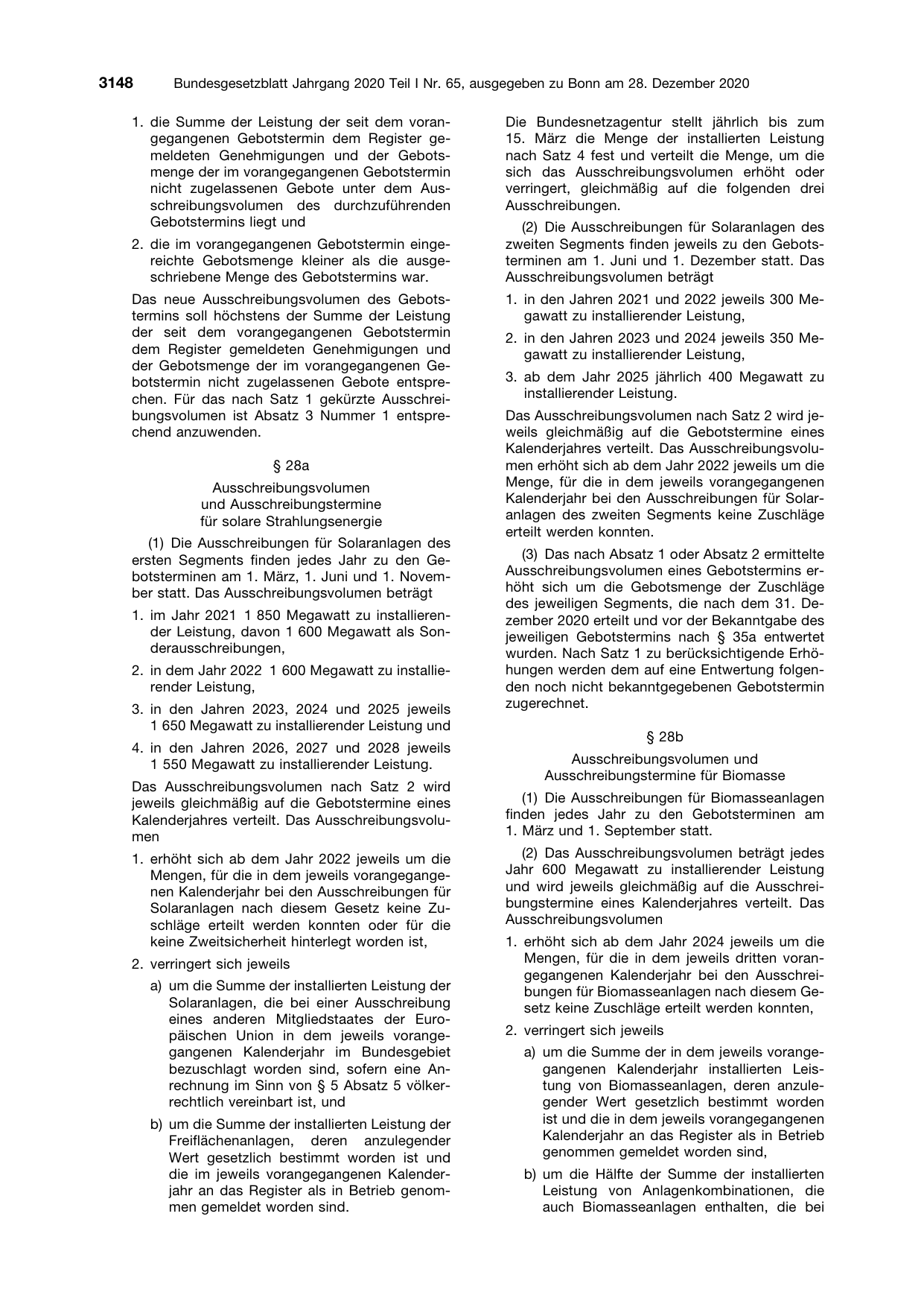 BGBl. 2020, Seite 3148 — Originalseite als Abbildung
