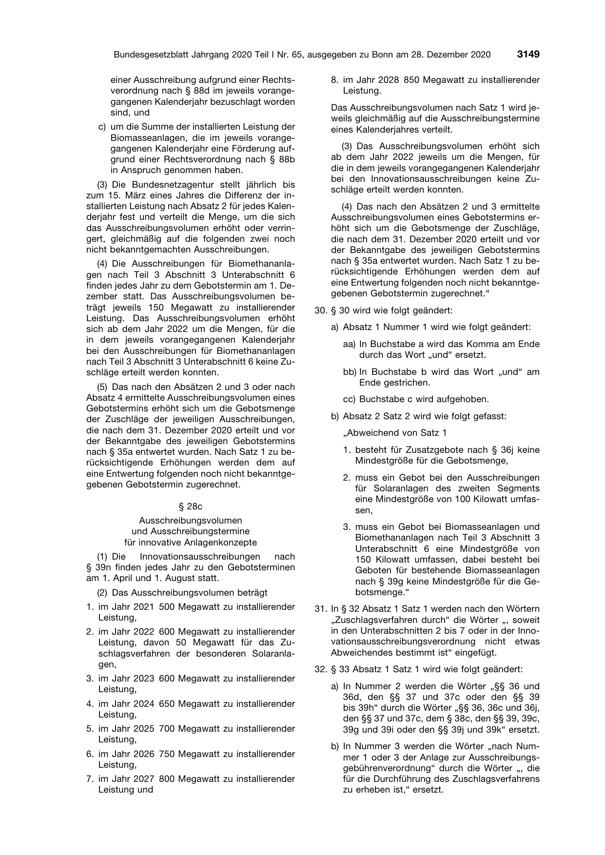 BGBl. 2020, Seite 3149 — Originalseite als Abbildung