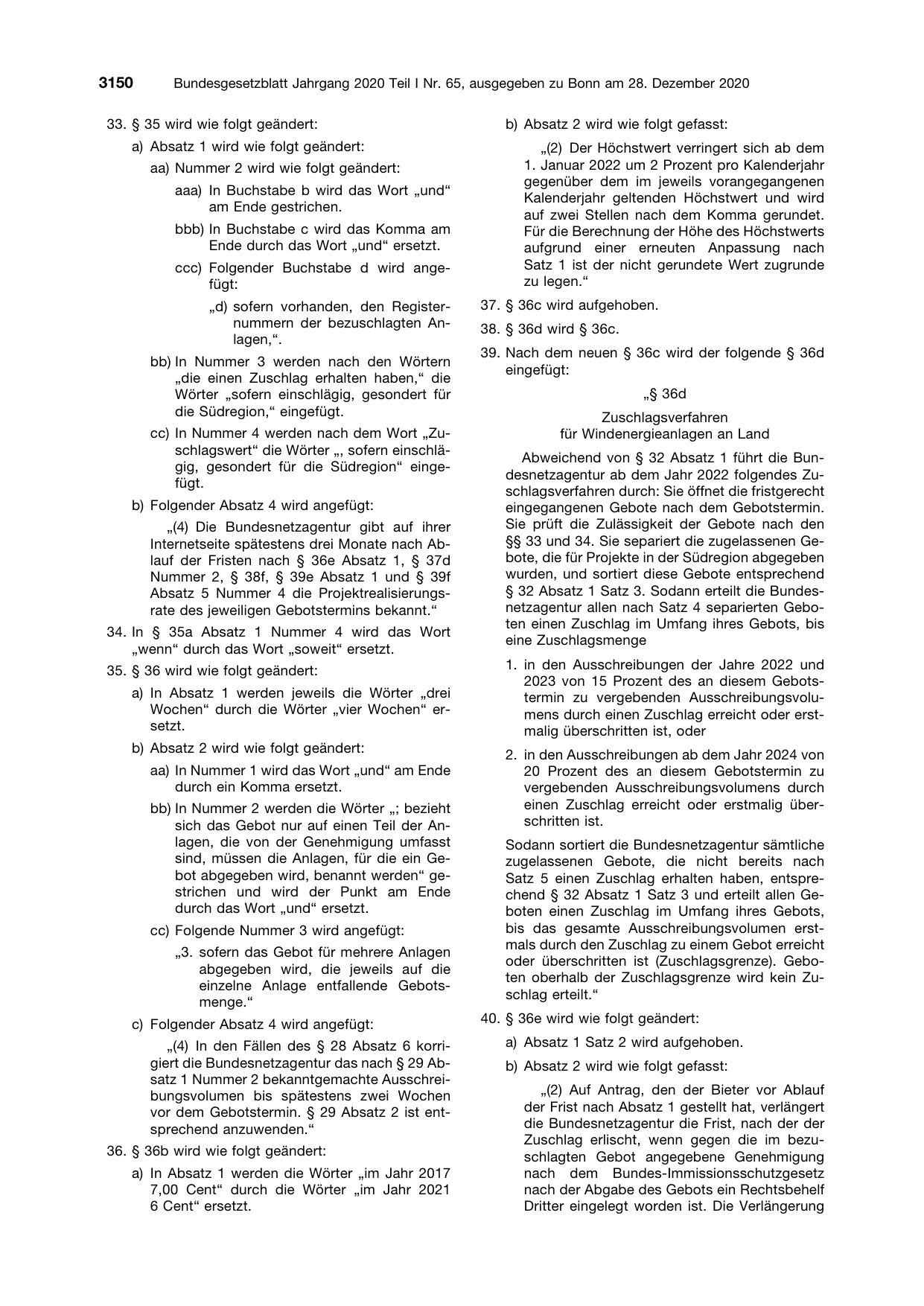 BGBl. 2020, Seite 3150 — Originalseite als Abbildung