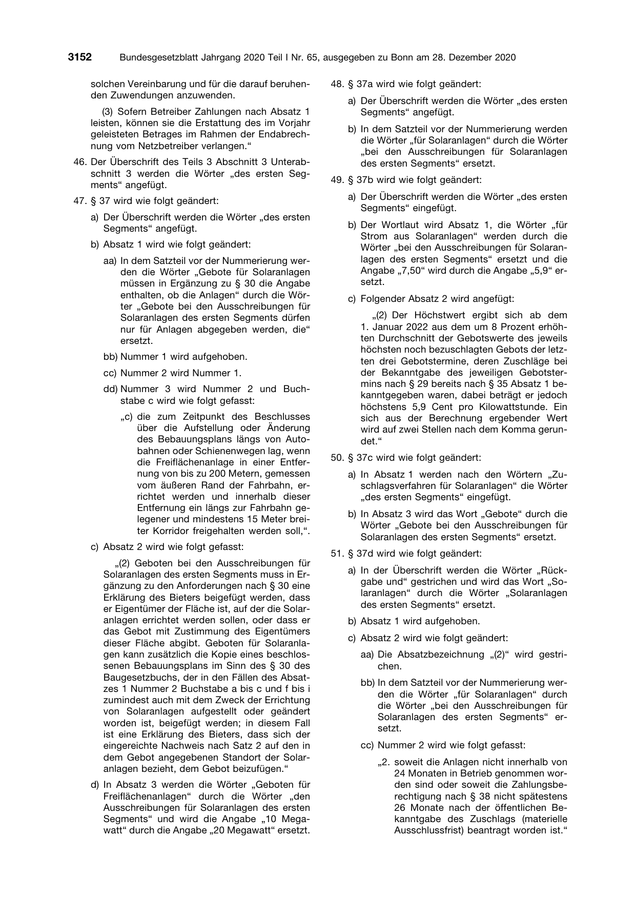 BGBl. 2020, Seite 3152 — Originalseite als Abbildung