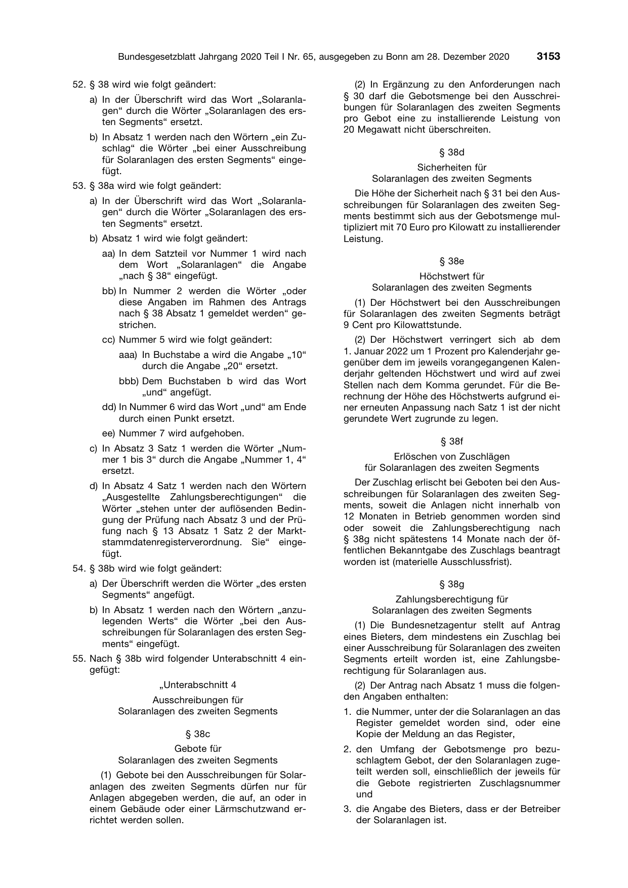 BGBl. 2020, Seite 3153 — Originalseite als Abbildung