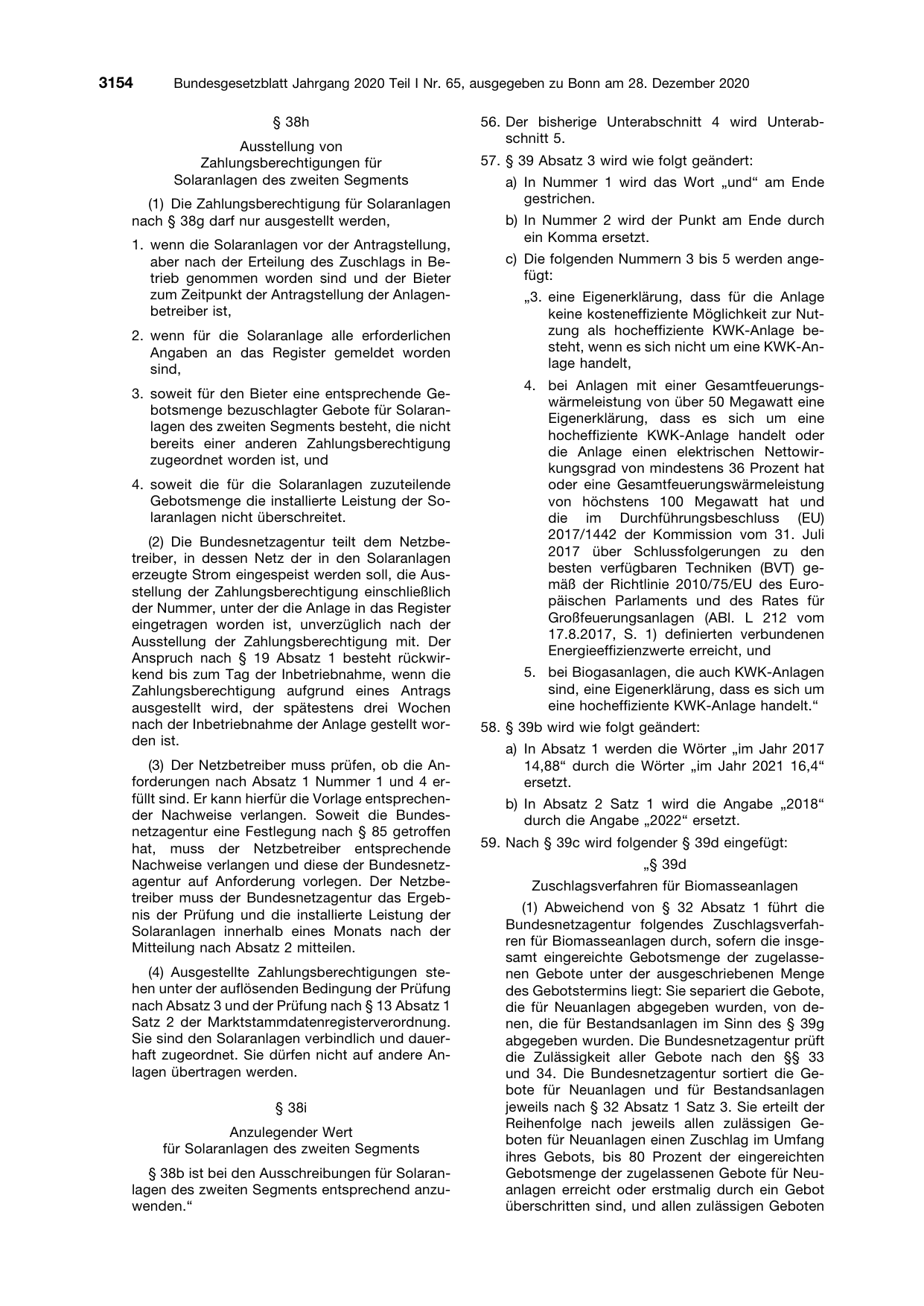 BGBl. 2020, Seite 3154 — Originalseite als Abbildung