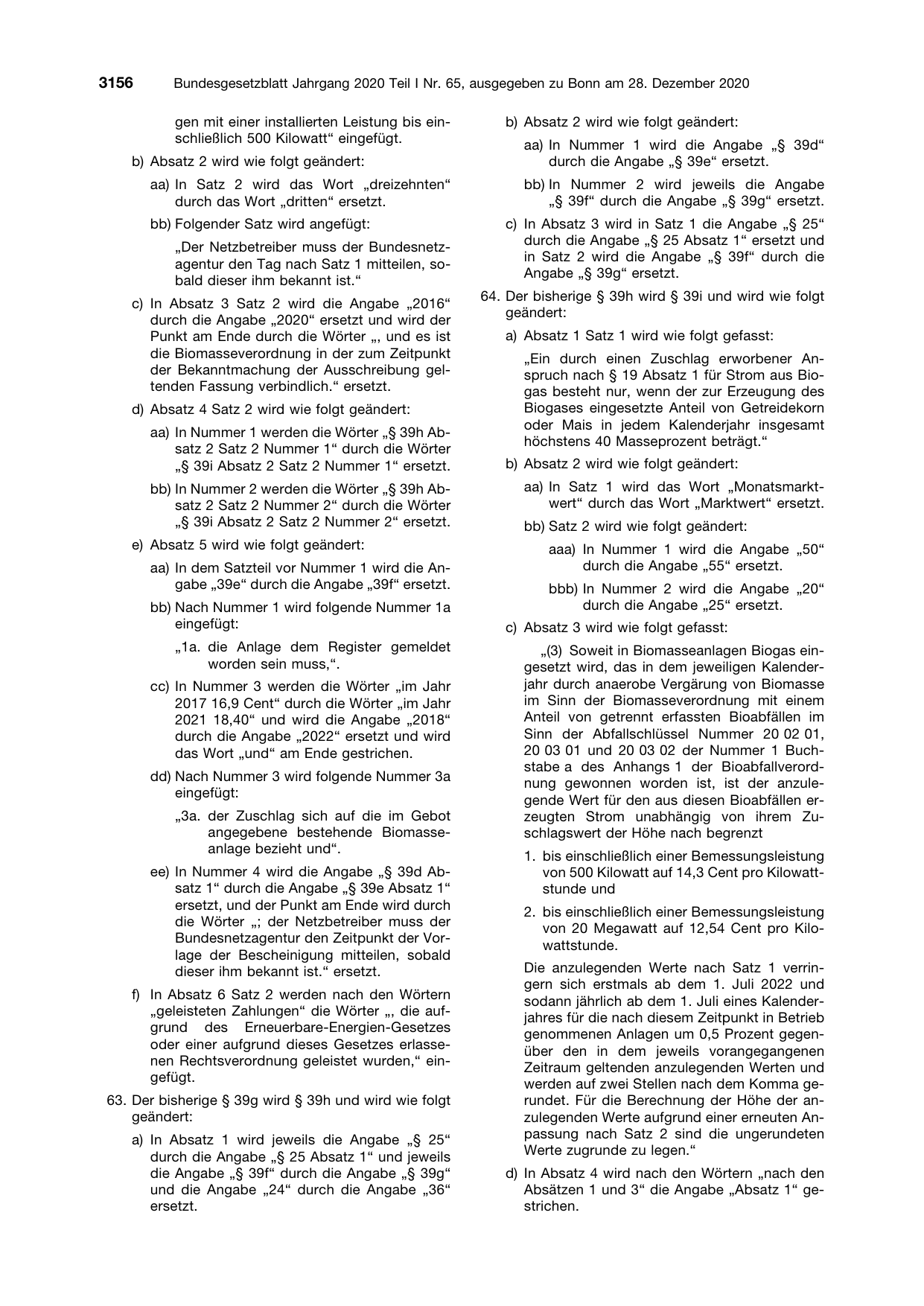 BGBl. 2020, Seite 3156 — Originalseite als Abbildung