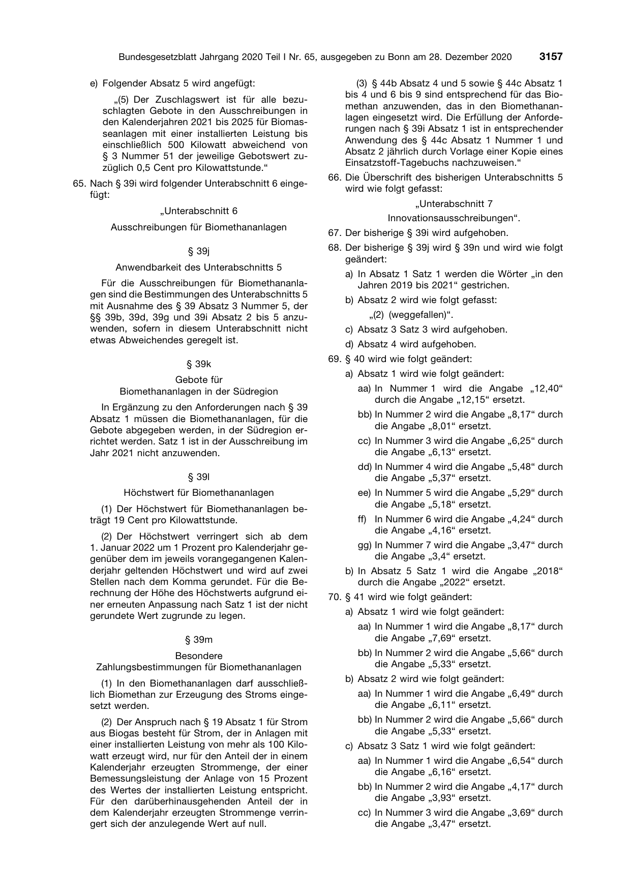 BGBl. 2020, Seite 3157 — Originalseite als Abbildung