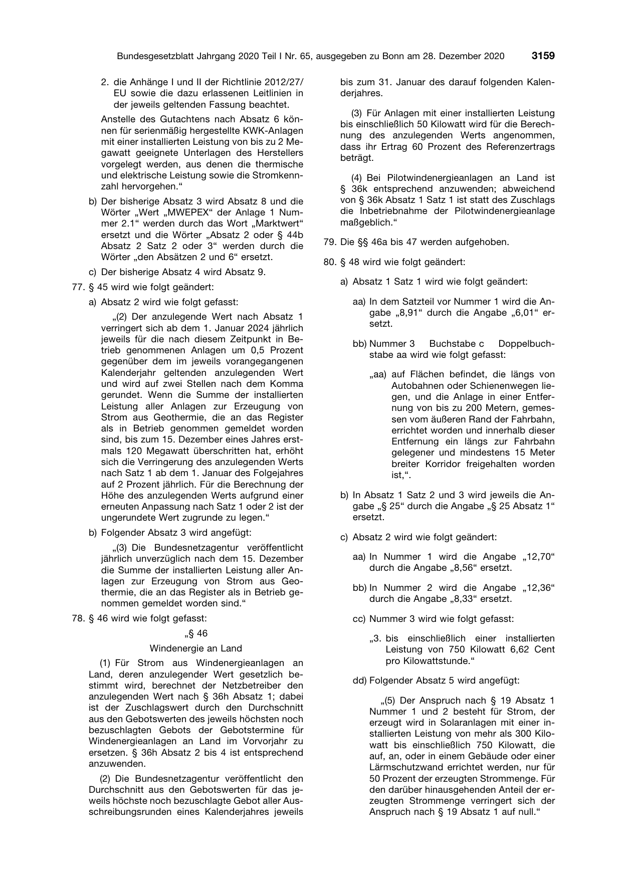 BGBl. 2020, Seite 3159 — Originalseite als Abbildung