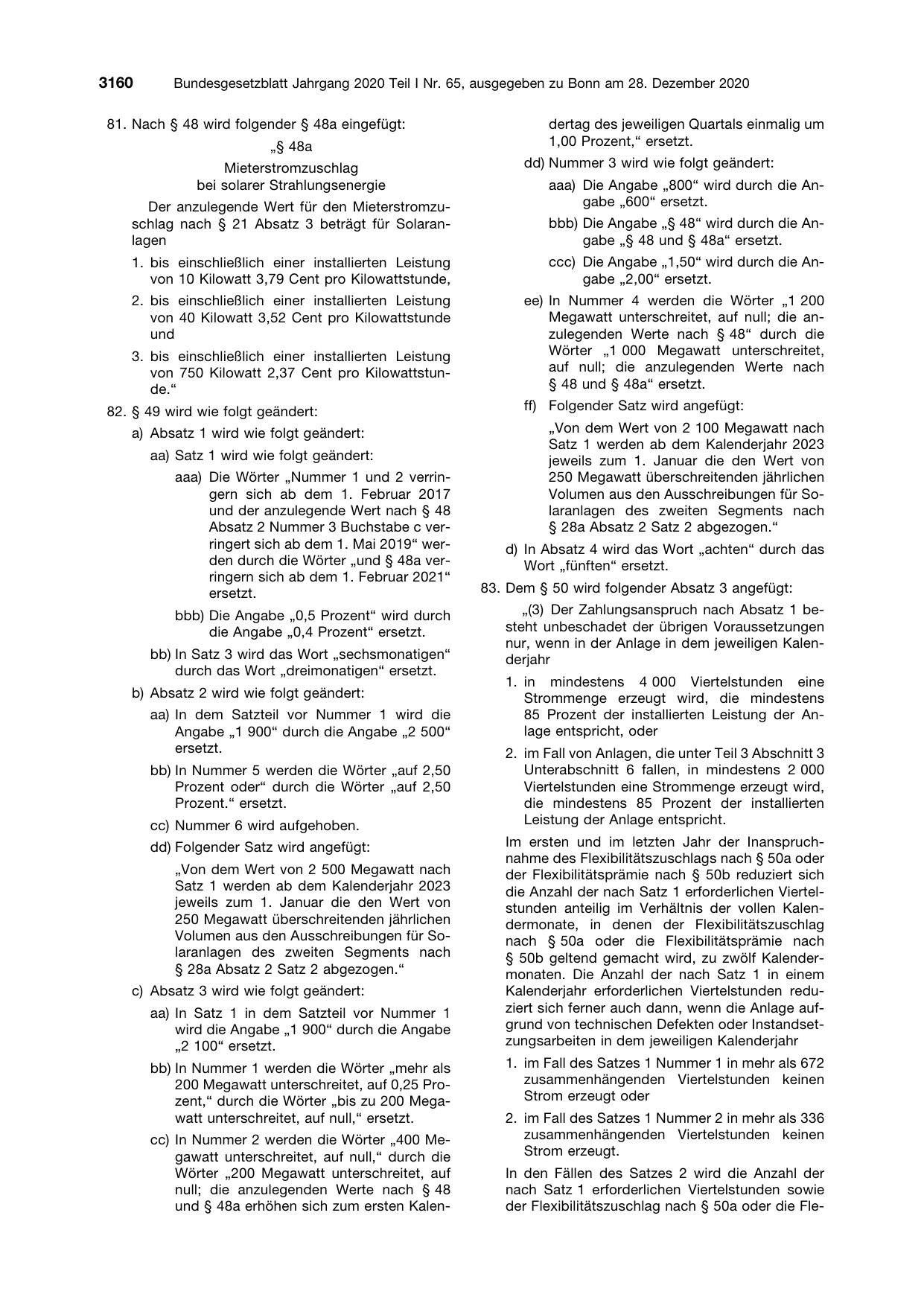 BGBl. 2020, Seite 3160 — Originalseite als Abbildung