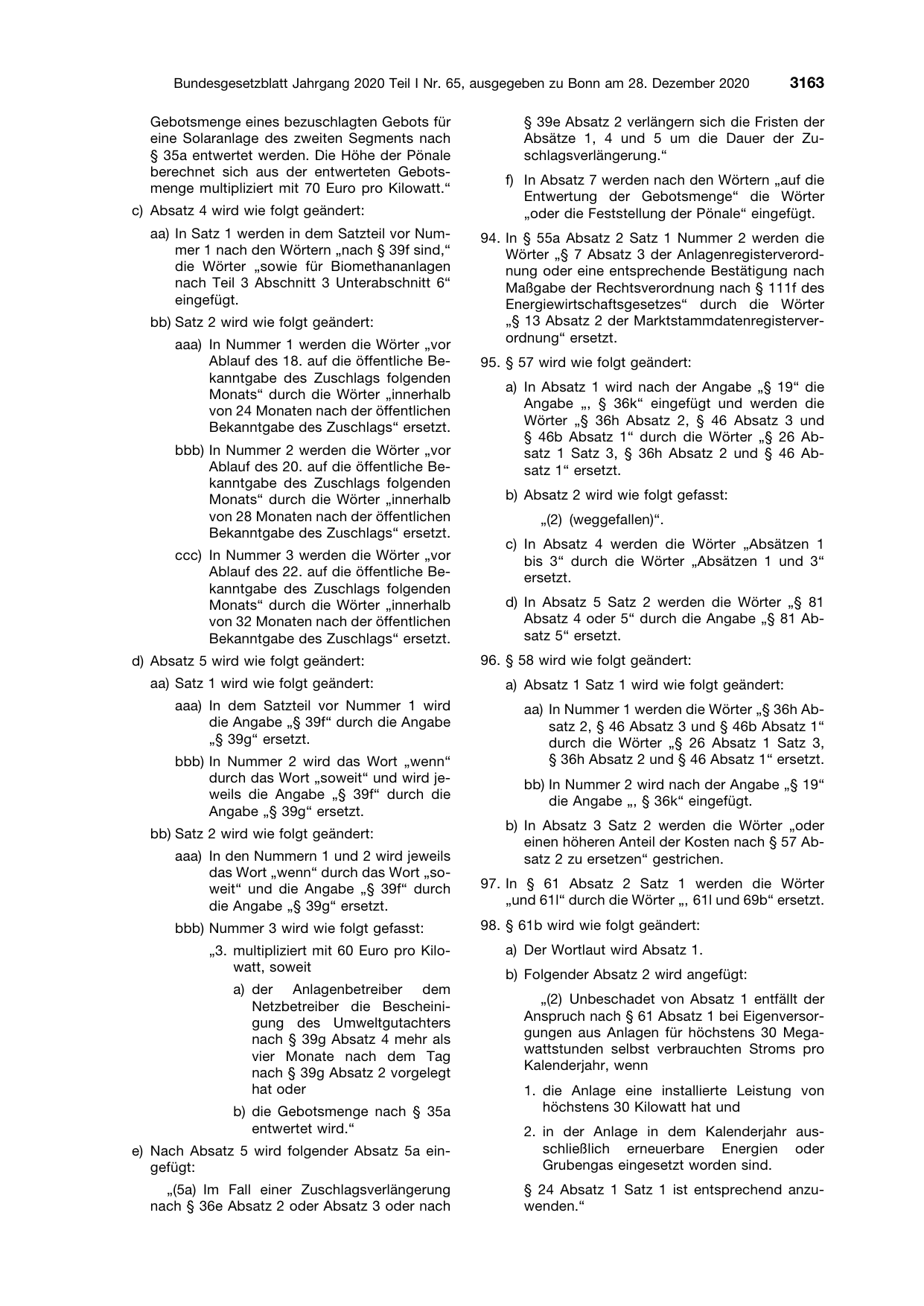 BGBl. 2020, Seite 3163 — Originalseite als Abbildung