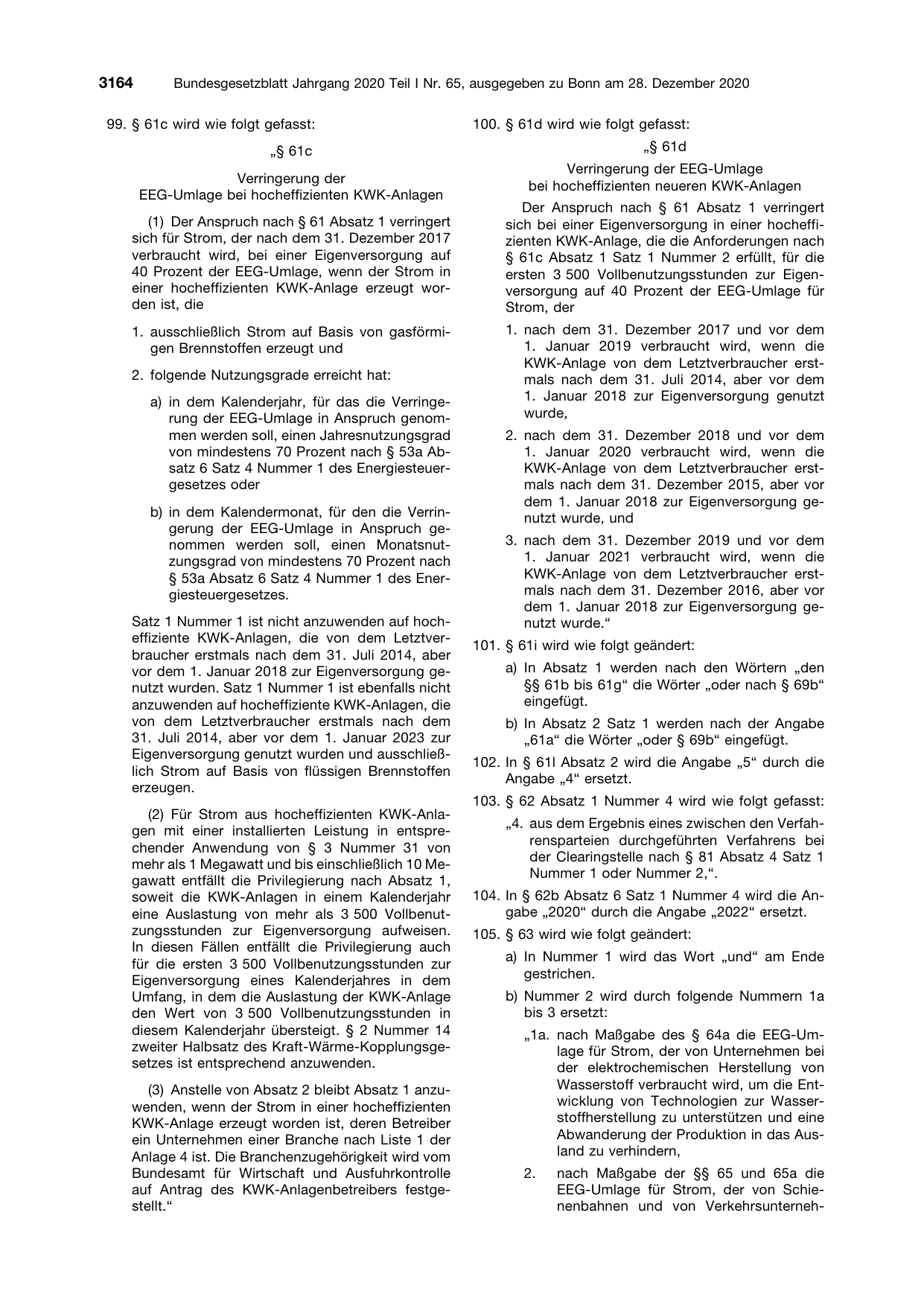 BGBl. 2020, Seite 3164 — Originalseite als Abbildung