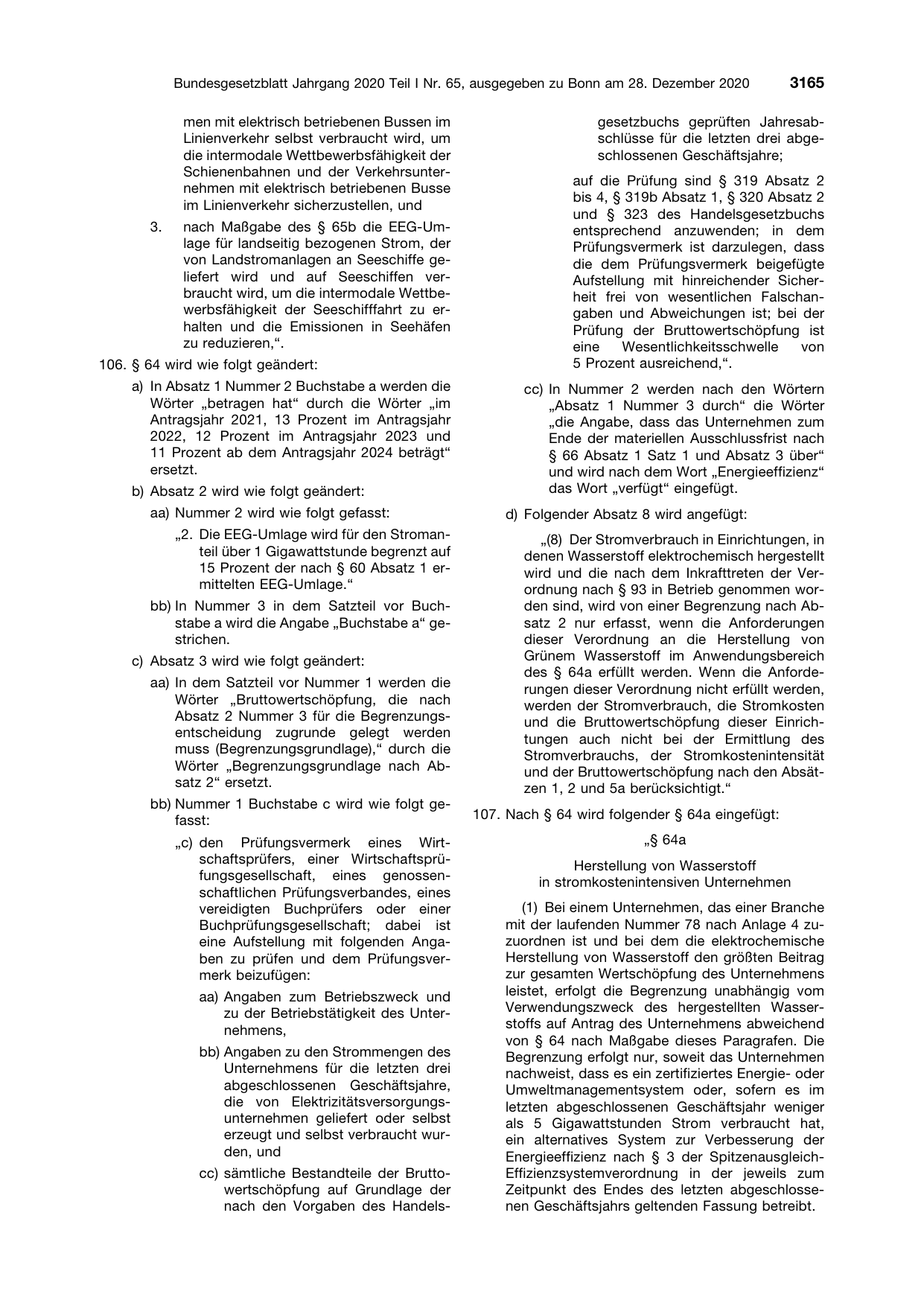 BGBl. 2020, Seite 3165 — Originalseite als Abbildung