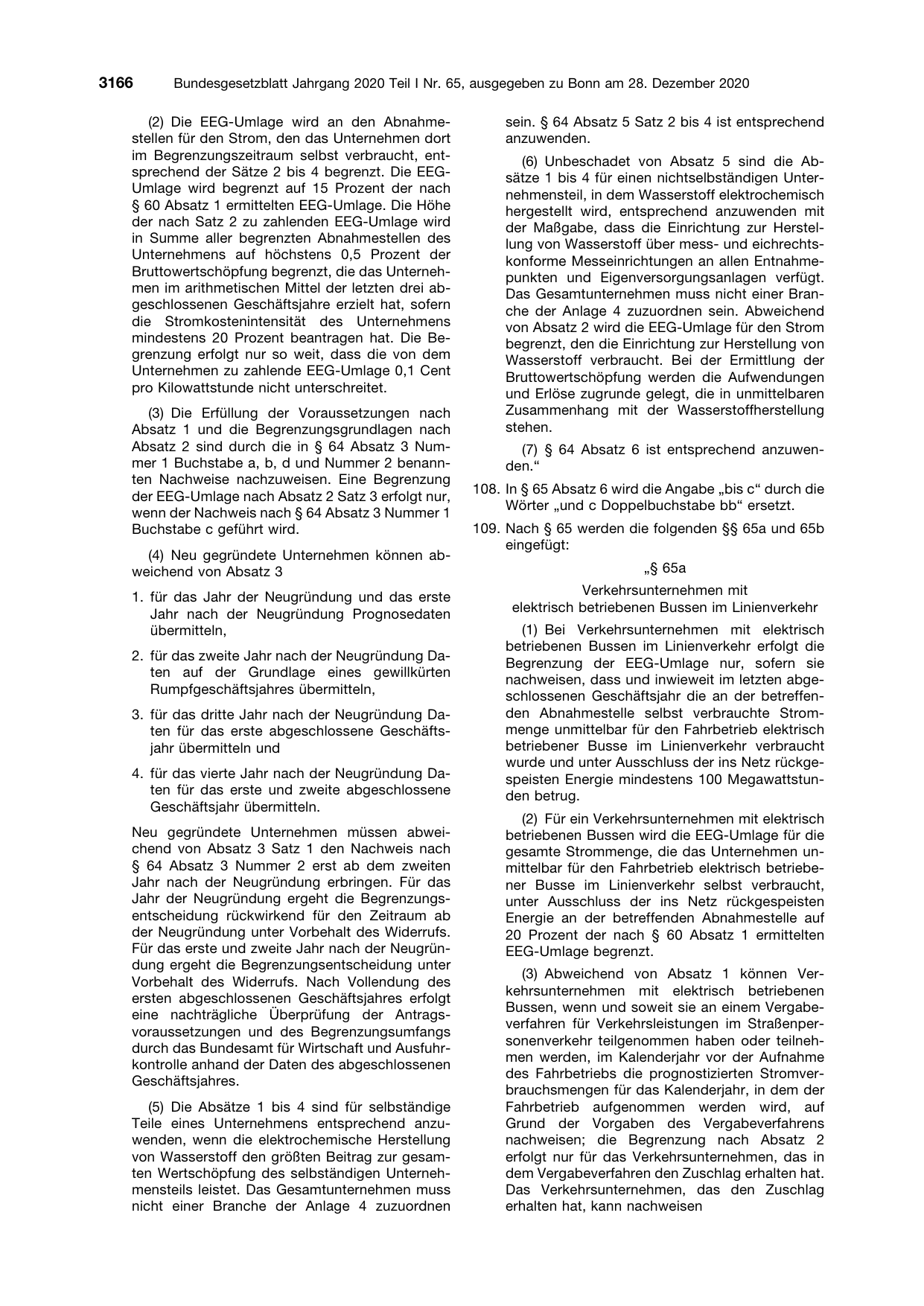 BGBl. 2020, Seite 3166 — Originalseite als Abbildung