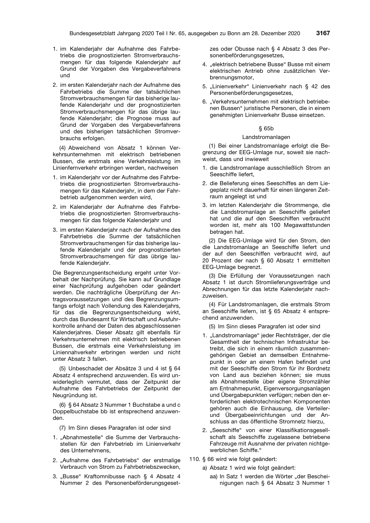 BGBl. 2020, Seite 3167 — Originalseite als Abbildung
