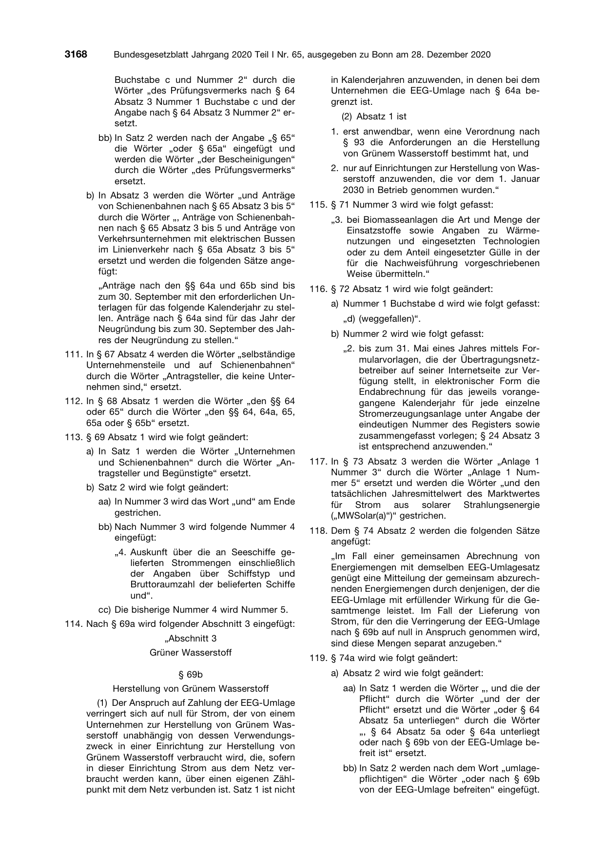 BGBl. 2020, Seite 3168 — Originalseite als Abbildung