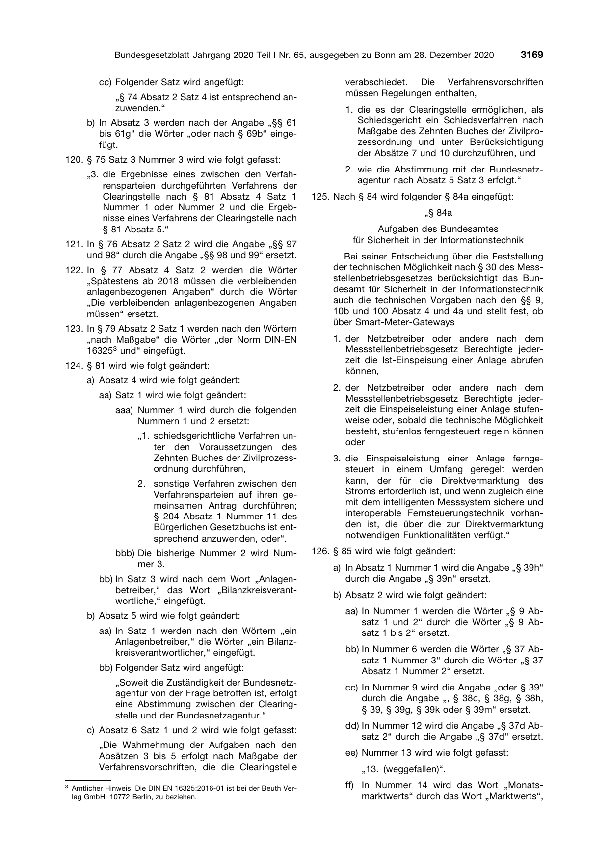 BGBl. 2020, Seite 3169 — Originalseite als Abbildung