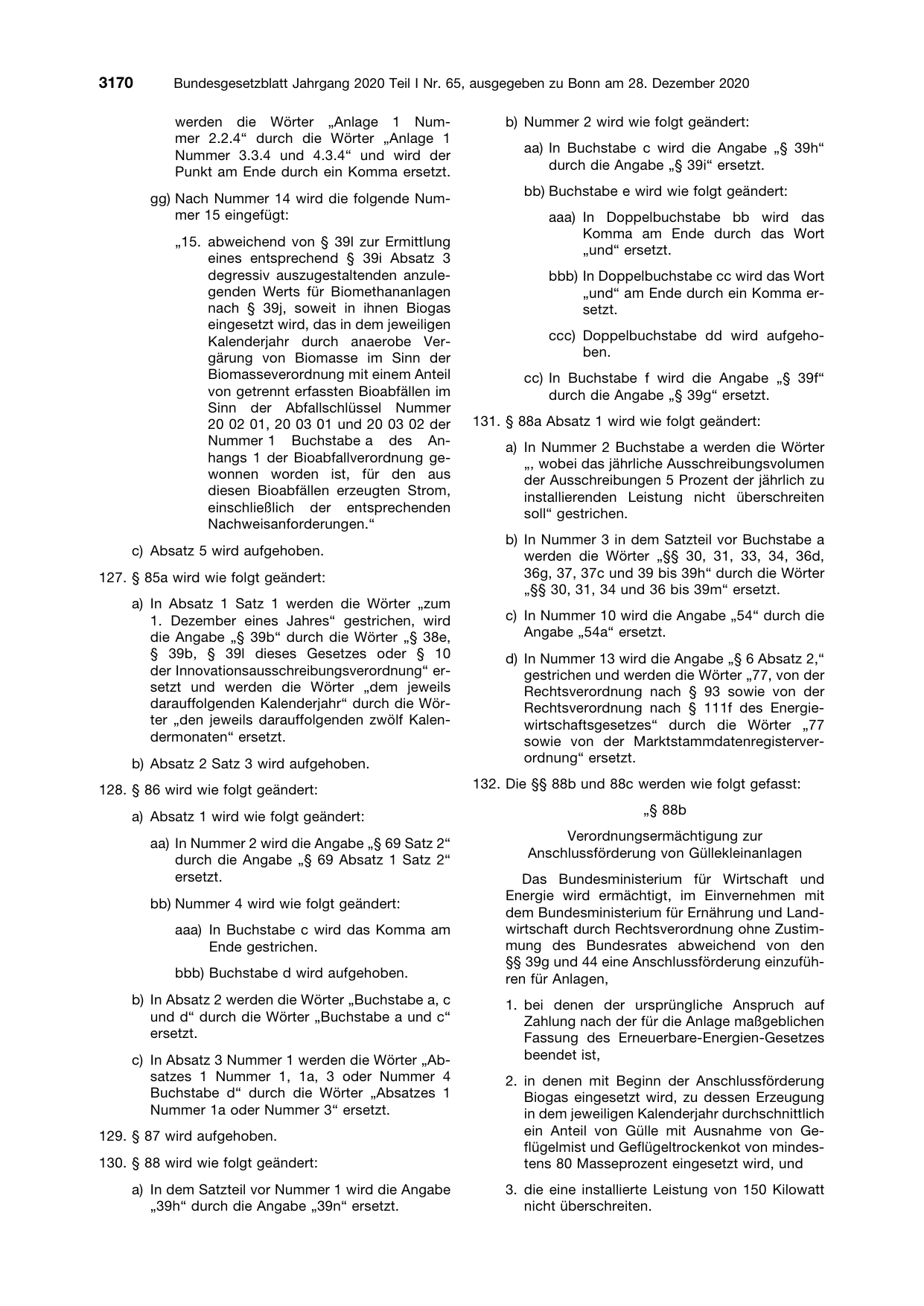 BGBl. 2020, Seite 3170 — Originalseite als Abbildung