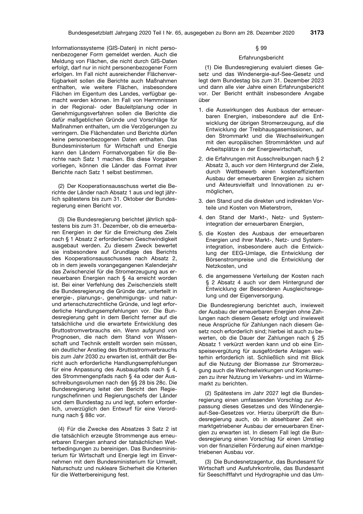 BGBl. 2020, Seite 3173 — Originalseite als Abbildung