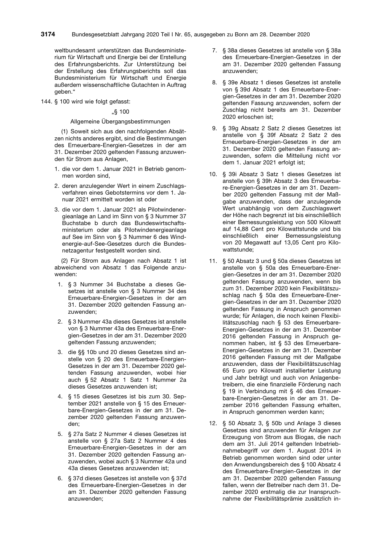BGBl. 2020, Seite 3174 — Originalseite als Abbildung