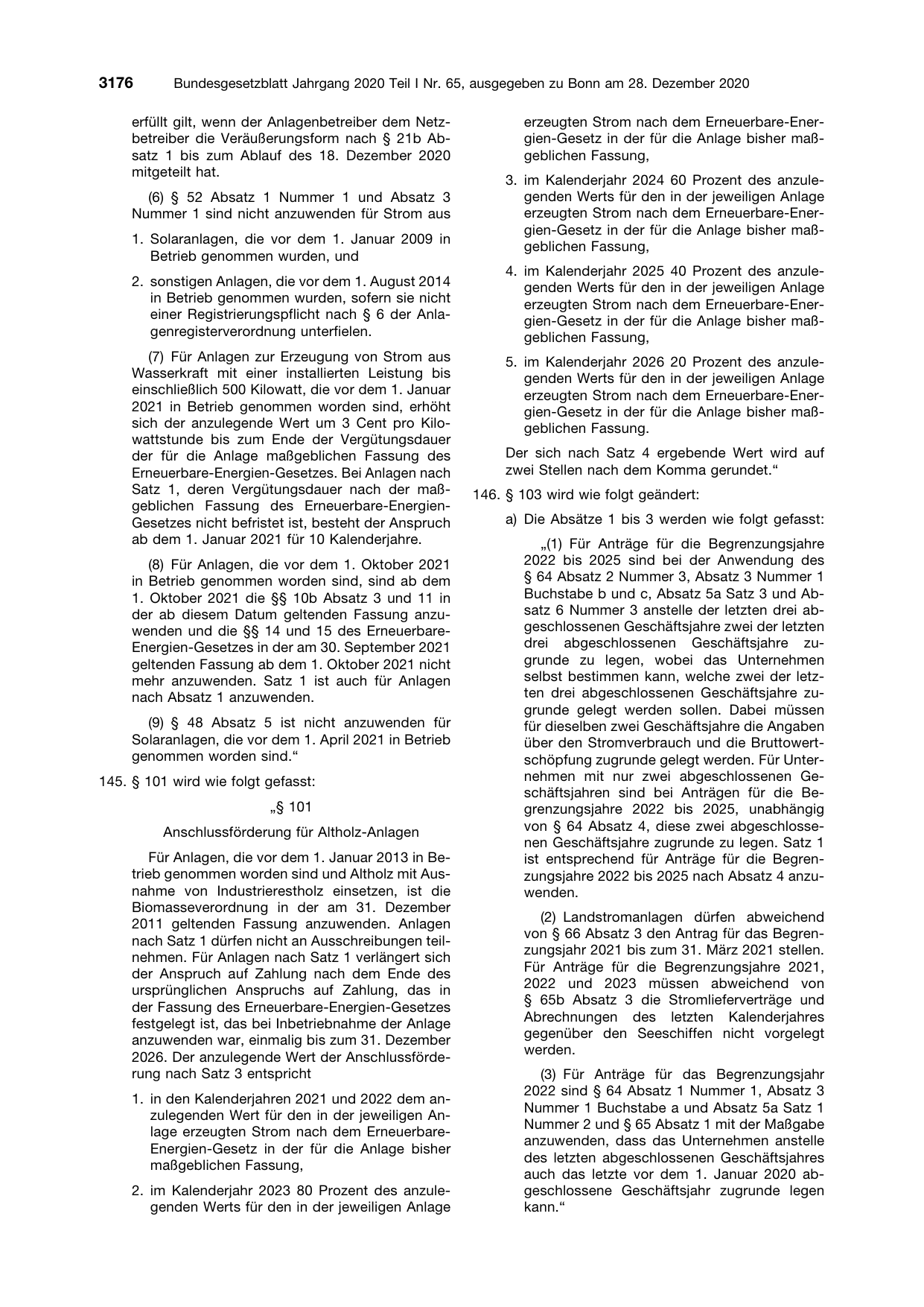 BGBl. 2020, Seite 3176 — Originalseite als Abbildung
