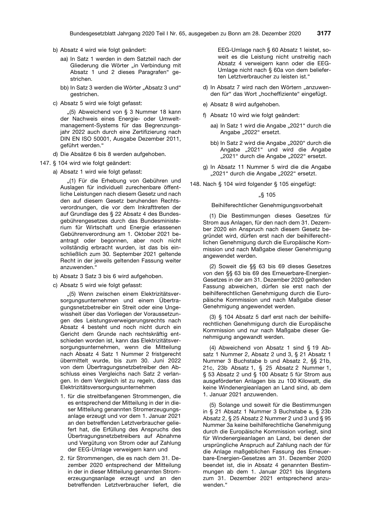 BGBl. 2020, Seite 3177 — Originalseite als Abbildung