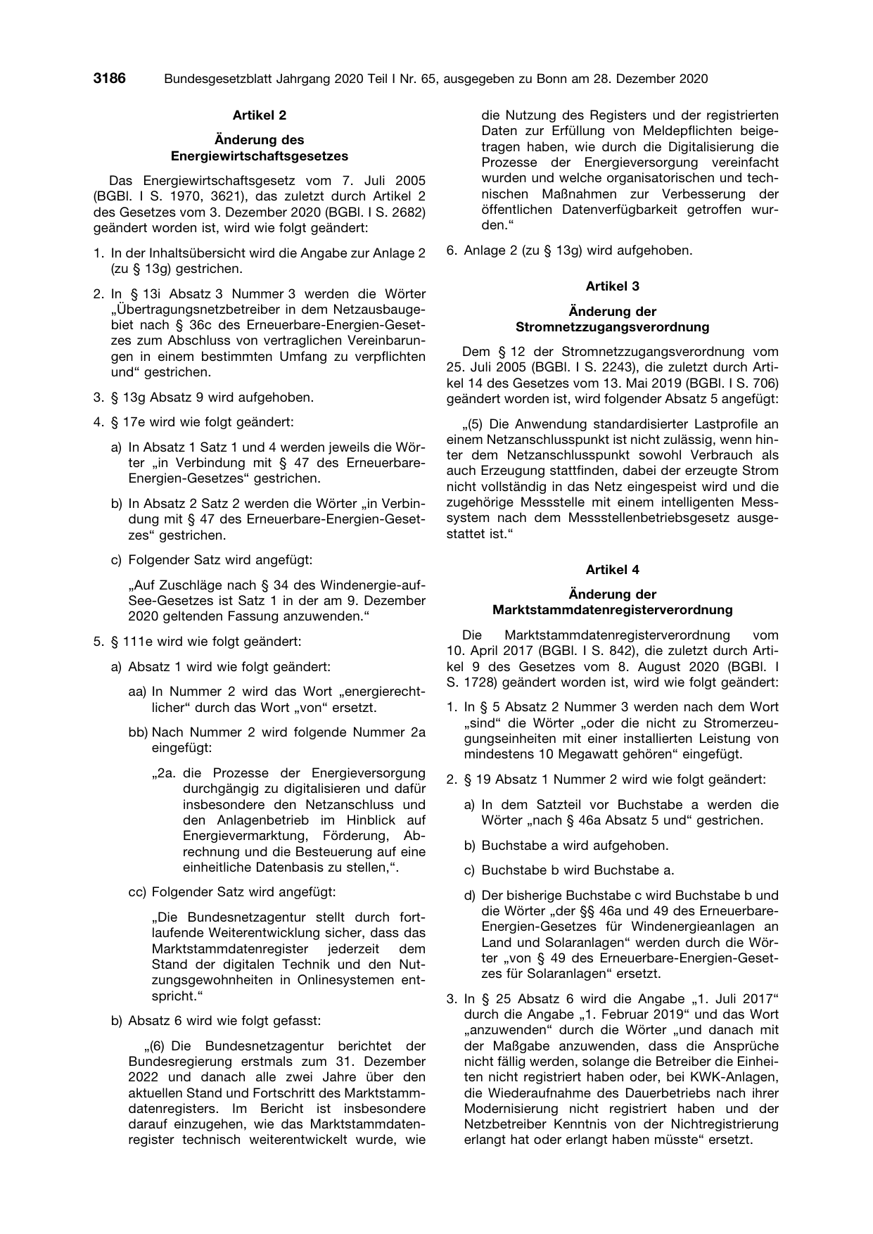 BGBl. 2020, Seite 3186 — Originalseite als Abbildung