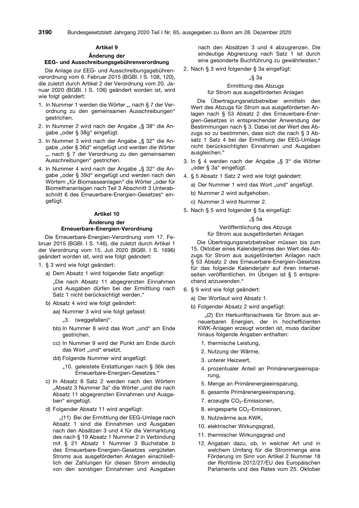 BGBl. 2020, Seite 3190 — Originalseite als Abbildung